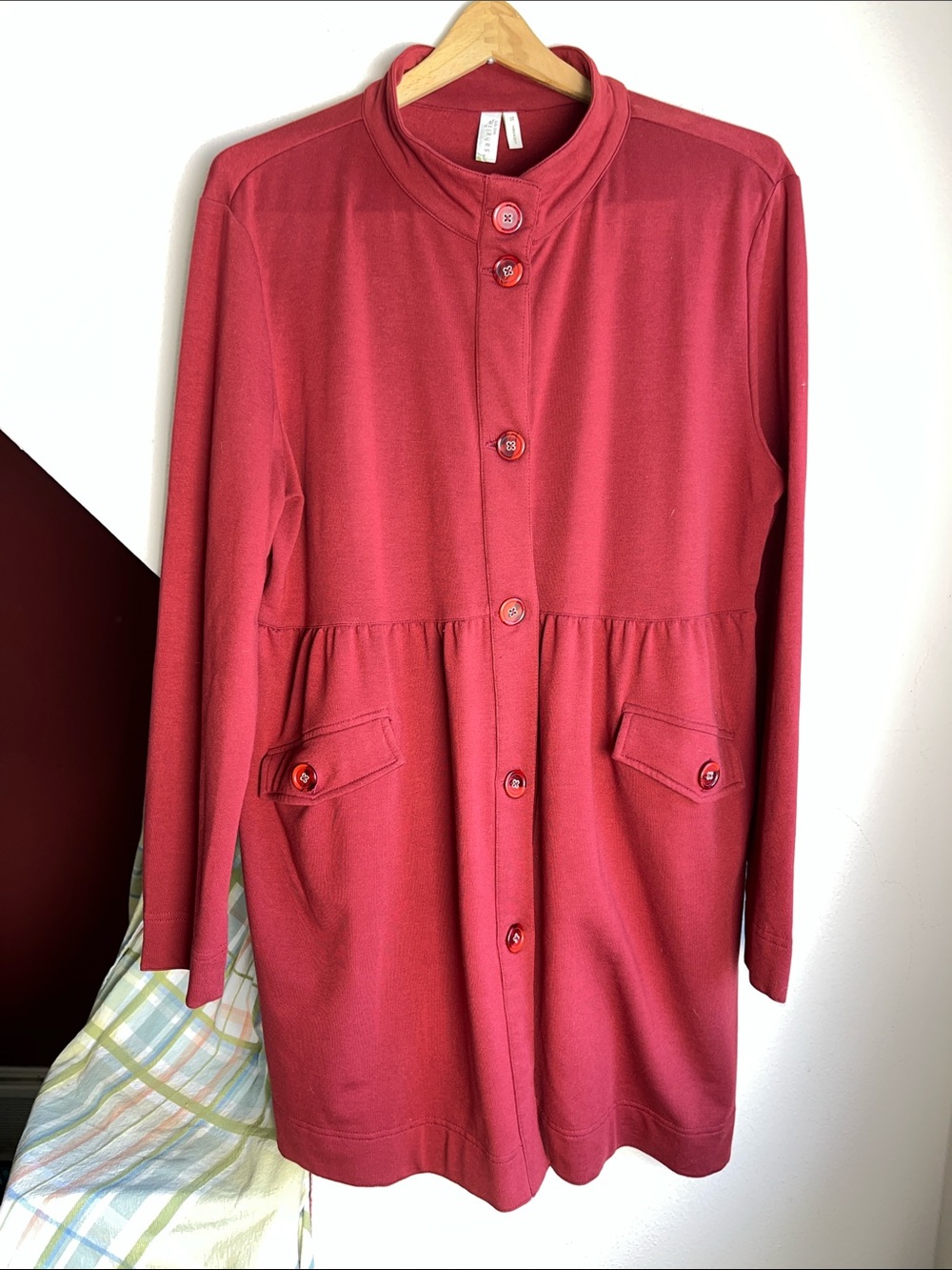 sahalie Red Long-Sleeve Button-Front Dress‎